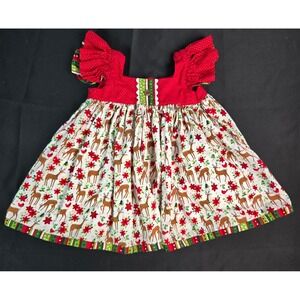 KCD Creations Christmas Handmade USA Reindeer Ruffle‎ Sleeve Dress Girls 3T